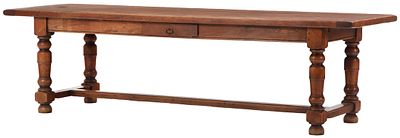 A SUBSTANTIAL FRENCH OAK FARM TABLE HAVING A SINGLE DRAWER C 1910. A substantial French oak 