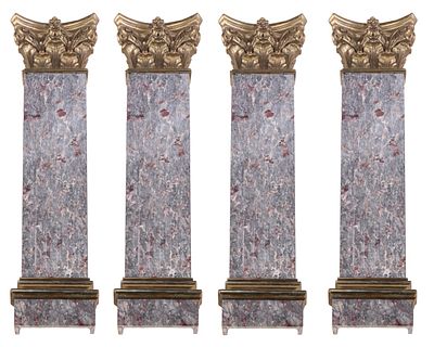 FOUR 84" FLUTED MARBLE AND BRONZE PILASTERS RECENTLY REMOVED FROM A PENTHOUSE APARTMENT IN. Four 
