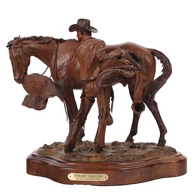 BILL NEBEKER (AMERICAN B. 1942) BRONZE SCULPTURE "HORSING AROUND" SIGNED BILL NEBECKER 2003. Bi 