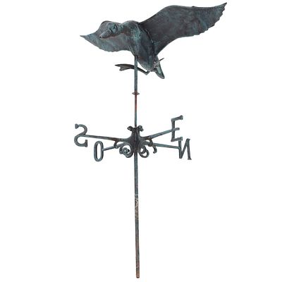 FLYING GOOSE WEATHER VANE, METAL WITH VERDIGRIS PATINA FINISH, ALUMINUM LEG C LATE 20TH CENTURY. 