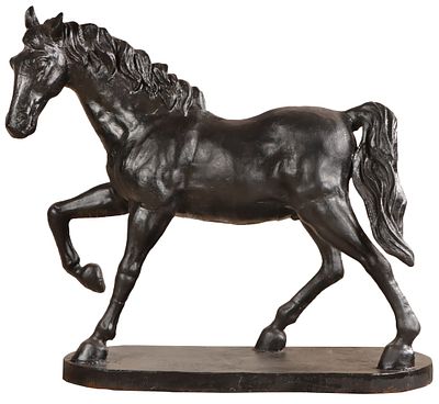 49" PAINTED CAST IRON GARDEN SCULPTURE OF A HORSE. 49" painted cast iron garden sculpture of a 