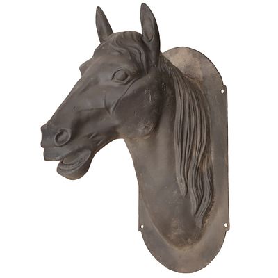 CAST IRON WALL MOUNT HORSE HEAD,. Cast iron wall mount horse head, Ht: 37.5" Wd: 14" Dpth: 
