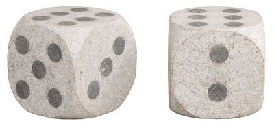 LARGE PAIR OF CARVED GRANITE DICE. Large pair of carved granite dice. Ht: 12" Wd: 11.75" Dpth: 