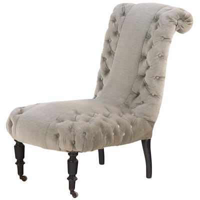 A NAPOLEON III SLIPPER CHAIR HAVING A ROLLED BACK AND BUTTON BACK UPHOLSTERY C 1860. A Napoleon 
