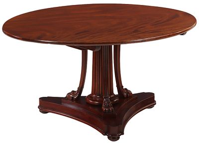 ELEGANT NINETEENTH CENTURY MAHOGANY TILT TOP TABLE HAVING AN OVAL TOP RESTING ON A CLAW FOOT BASE. 
