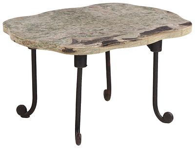FRENCH IRON AND MARBLE BRUTALIST STYLE TABLE C 1950. French iron and marble Brutalist style 