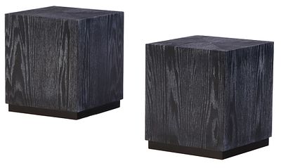 A PAIR OF BLACK CERUSED OAK CUBE FORM END TABLES. A pair of black cerused oak cube form end 