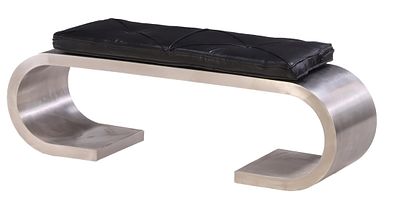 STAINLESS STEEL BENCH IN THE MANNER OF KARL SPRINGER WITH LEATHER CUSHION. Stainless steel 