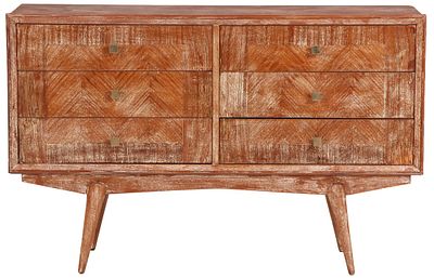 A CERUSED MAHOGANY SIX DRAWER DRESSER WITH BRASS HARDWARE C 1960. A cerused mahogany six drawer 