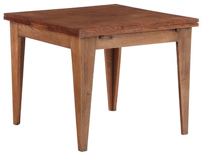 FRENCH OAK TABLE HAVING TAPERED LEGS AND TWO DRAW LEAVES C 1950. French oak table having 