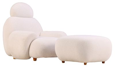 UPHOLSTERED SNOW MAN CHAIR WITH OTTOMAN IN THE MANNER OF JEAN ROYERE HAVING NEW FABRIC. Upholste 