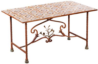 LATE NINETEENTH CENTURY SPANISH IRON AND TILE TOP TABLE. Late nineteenth century Spanish iron 