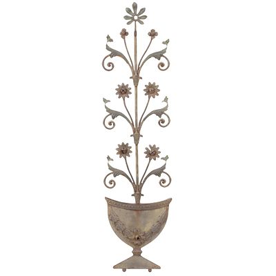 REGENCY STYLE IRON WALL MOUNT DEPICTING AN URN WITH FLOWERS C 1920. Regency style iron wall 