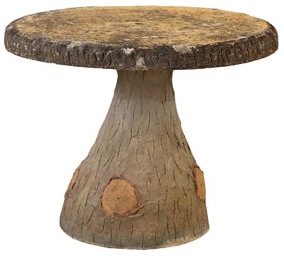 TWO PART FRENCH CAST STONE FAUX BOIS GARDEN TABLE. Two part French cast stone faux bois garden 