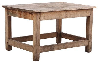 FRENCH SOLID OAK TABLE WITH BOX STRETCHER AND PEGGED CONSTRUCTION. French solid oak table with 