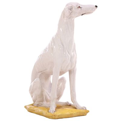 ITALIAN DECORATED MAJOLICA DOG C 1950. Italian decorated majolica dog C 1950. Ht: 34.5" Wd: 