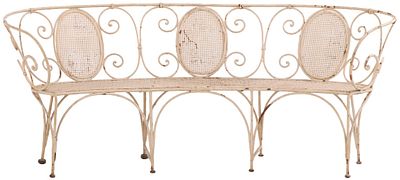 FRENCH IRON CAMEO BACK BENCH HAVING TRIPLE ARCHED BASE WITH CURVED SEAT AND BACK C 1930. French 