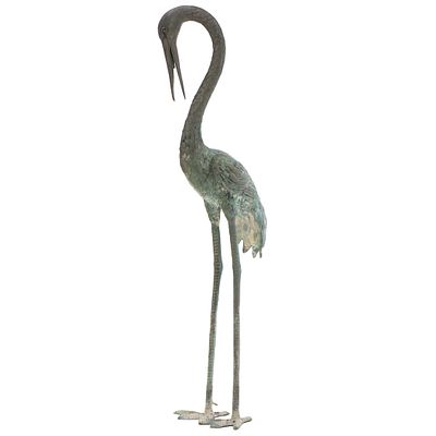 64" BRONZE GARDEN FIGURE OF A CRANE. 64" bronze garden figure of a crane. Ht: 64" Wd: 18" Dpth: 