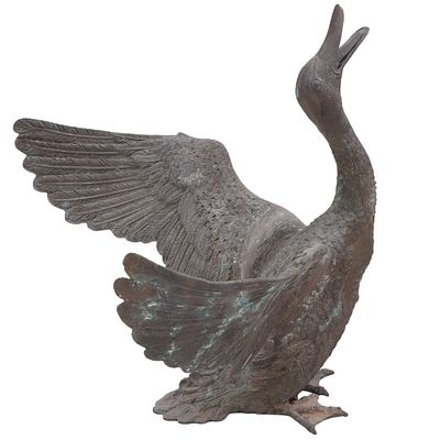 BRONZE GOOSE SCULPTURE WITH SPREAD WINGS. Bronze goose sculpture with spread wings. Ht: 19.5" 