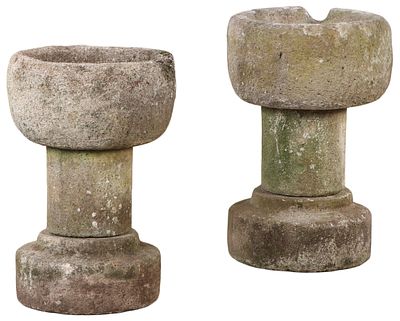 PAIR OF FRENCH THREE PART STONE PLANTERS C 1940. Pair of French three part stone planters C 