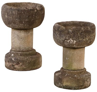 PAIR OF FRENCH THREE PART STONE PLANTERS C 1940. Pair of French three part stone planters C 