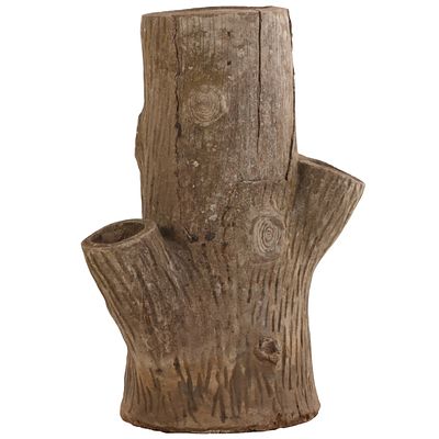 45" FRENCH CAST STONE FAUX BOIS STRAWBERRY POT,. 45" French cast stone faux bois strawberry pot 