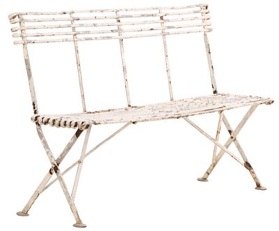 FRENCH PAINTED IRON FOLDING BENCH BY ARRAS C 1930. French painted iron folding bench by Arras C 