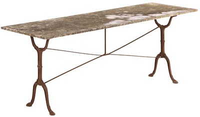 72" FRENCH CAST IRON MARBLE TOP TABLE C 1910. 72" French cast iron marble top table C 1910. Ht: 