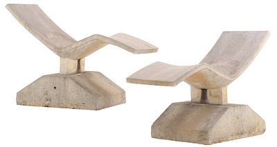 PAIR OF FRENCH CAST STONE MODERNIST CHAISE LOUNGES C 1970. Pair of French cast stone modernist 