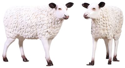 A PAIR OF PAINTED ALUMINUM GARDEN SHEEP. A pair of painted Aluminum garden sheep. Ht: 33" Wd: 