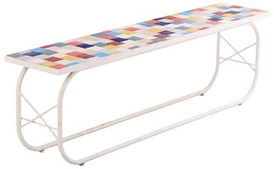 PAINTED BELGIAN IRON CONSOLE TABLE WITH CERAMIC TILE TOP C 1960. Painted Belgian iron console 