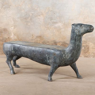 POMPEIAN STYLE BRONZE BENCH. Pompeian style bronze bench. Ht: 29" Wd: 57" Dpth: 17" Condition: 