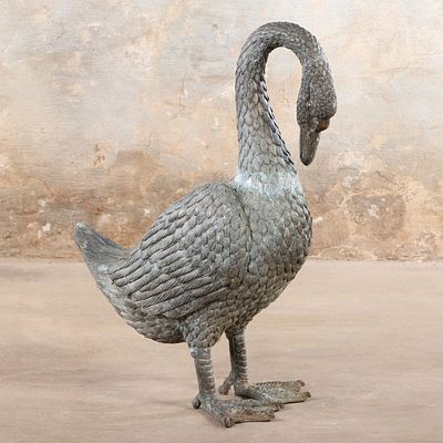 BRONZE GARDEN ORNAMENT DEPICTING A 37" SWAN. Bronze garden ornament depicting a 37" swan. Ht: 