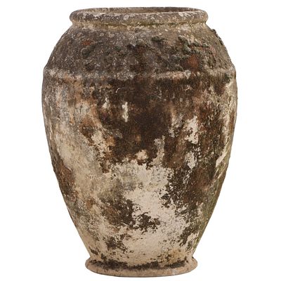 20" TALL FRENCH MODERNIST CAST STONE PLANTER IN THE FORM OF AN OLIVE JAR DESIGNED BY WILLY GUHL C. 