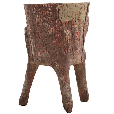 FRENCH CAST STONE FAUX BOIS PLANTER C 1950. French cast stone faux bois planter C 1950. Ht: 