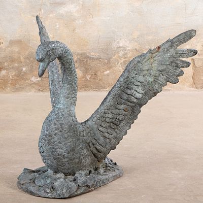 27" TALL BRONZE GARDEN FIGURE DEPICTING A SWAN. 27" tall bronze garden figure depicting a swan. 