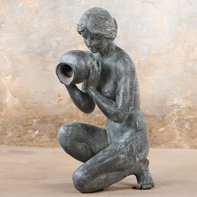 35" TALL BRONZE FOUNTAIN FIGURE OF A WOMAN HOLDING A JUG MODELED AFTER THE ITALIAN ANTIQUE. 35" 