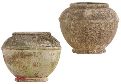PAIR OF FRENCH MODERNIST CAST STONE OLIVE JAR FORM PLANTERS DESIGNED BY WILLY GUHL C 1970. Pair 