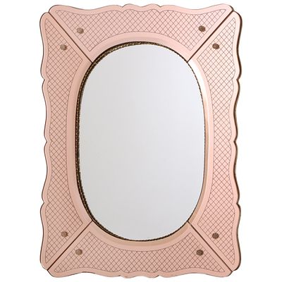 OBLONG FRENCH MIRROR FRAMED IN PEACH GLASS C 1950. Oblong French mirror framed in peach glass C 