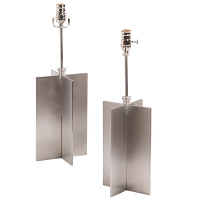 PAIR OF STAINLESS STEEL TABLE LAMPS IN THE MANNER OF JEAN-MICHEL FRANK. Pair of stainless steel 