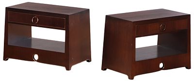 A PAIR OF CABINET MADE WALNUT AND BRASS NIGHT STANDS. A pair of cabinet made walnut and brass 