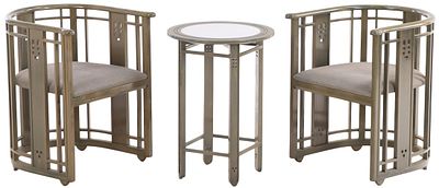 SECESSIONIST STYLE PAIR OF WOODEN ARM CHAIRS AND MATCHING TABLE BY GEORGETTI. Secessionist 