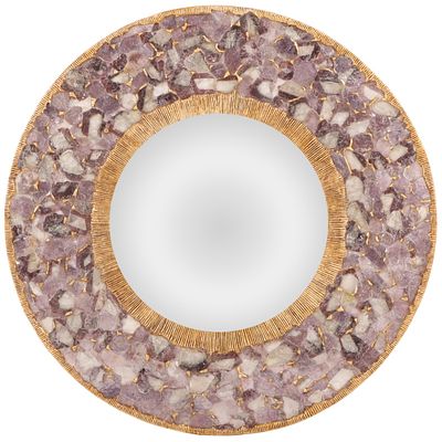 47" ROUND CONTEMPORARY MIRROR MADE FROM VIOLET COLORED MICA AND RESIN. 47" round contemporary 