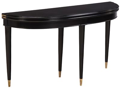 EBONIZED FLIP TOP CONSOLE TABLE IN THE MANNER OF ANDRE ARBUS THAT CONVERTS TO A DINING TABLE C. E 