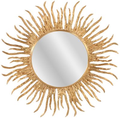 HEAVY CAST BRONZE SUNBURST STYLE WALL HUNG MIRROR. Heavy cast bronze sunburst style wall hung 