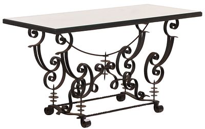 A WHIMSICAL FRENCH ART DECO IRON AND MIRROR COFFEE OR END TABLE C 1940. A whimsical French Art 