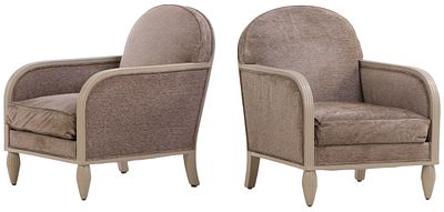PAIR PAINTED FRENCH ART DECO LOUNGE CHAIRS C 1940. Pair painted French Art Deco lounge chairs C 