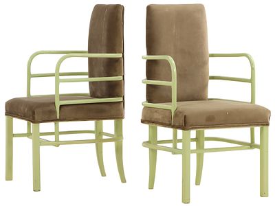 PAIR OF LACQUERED WOOD ARM CHAIRS ATTRIBUTED TO KEM WEBER. Pair of lacquered wood arm chairs 