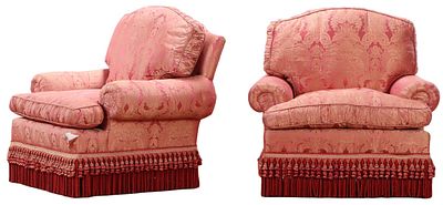 PAIR OF OVERSTUFFED ARMCHAIRS C 1950. Pair of overstuffed Armchairs C 1950. Ht: 35.5" Wd: 