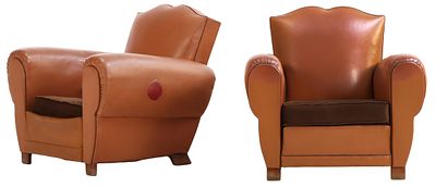 PAIR FRENCH ART DECO CLUB CHAIRS COVERED IN VINYL C 1940. Pair french Art Deco club chairs 